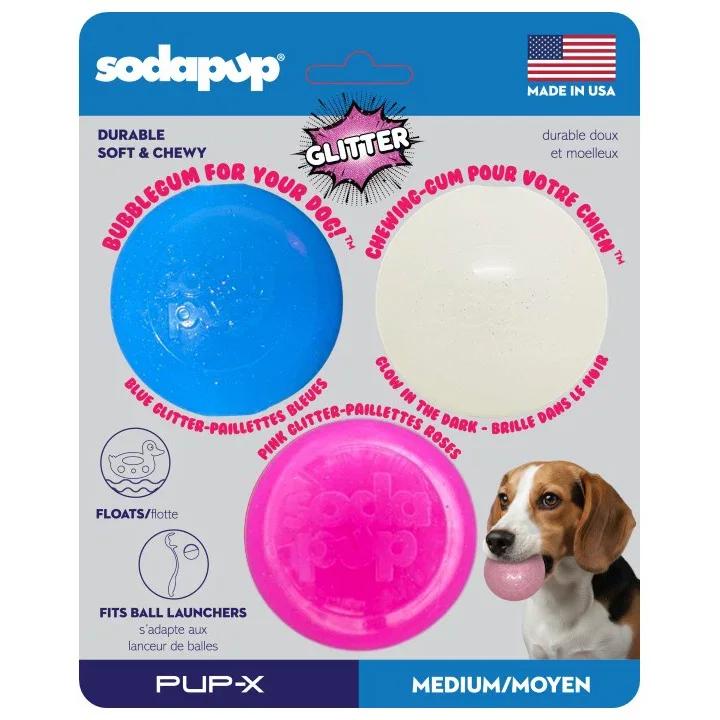 Glitter Ball 3-Pack Dog Toy | Soft PUP-X Rubber Floating Fetch Ball with Treat Dispenser product image