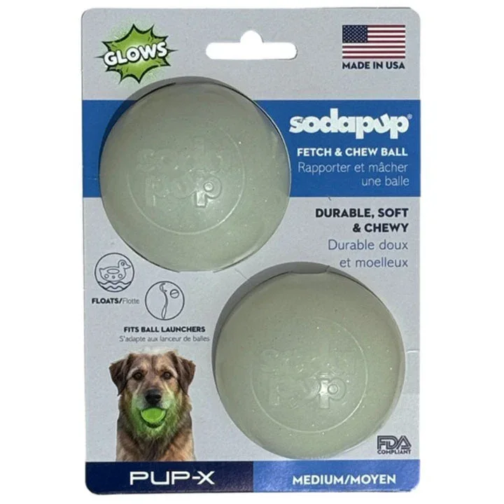 Glow in the Dark Glitter Ball 2-Pack Dog Toy | Soft PUP-X Rubber Floating Fetch Ball with Treat Dispenser product image
