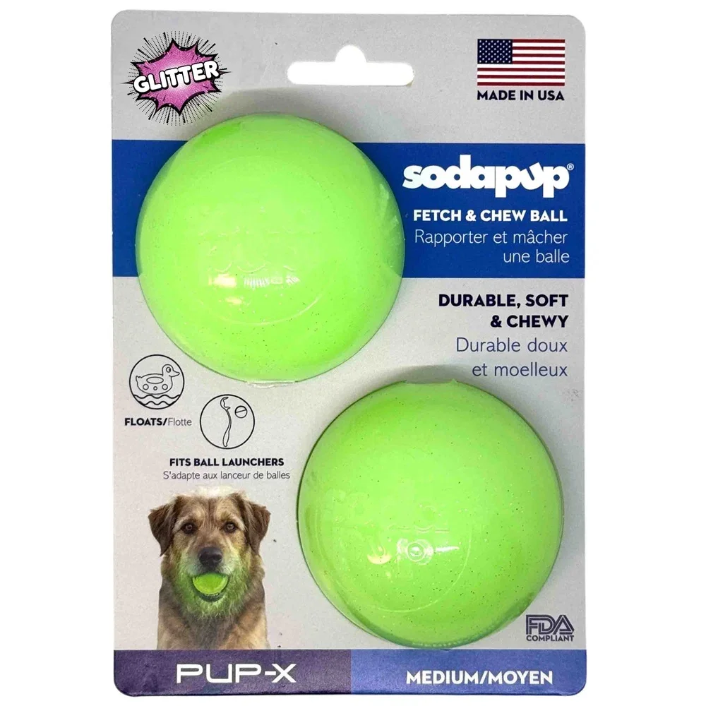 Green Glitter Ball 2-Pack Dog Toy | Soft PUP-X Rubber Floating Fetch Ball with Treat Dispenser product image